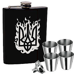 Набір фляга Герб України + чотири стаканчики + лійка 7oz LG-145U1