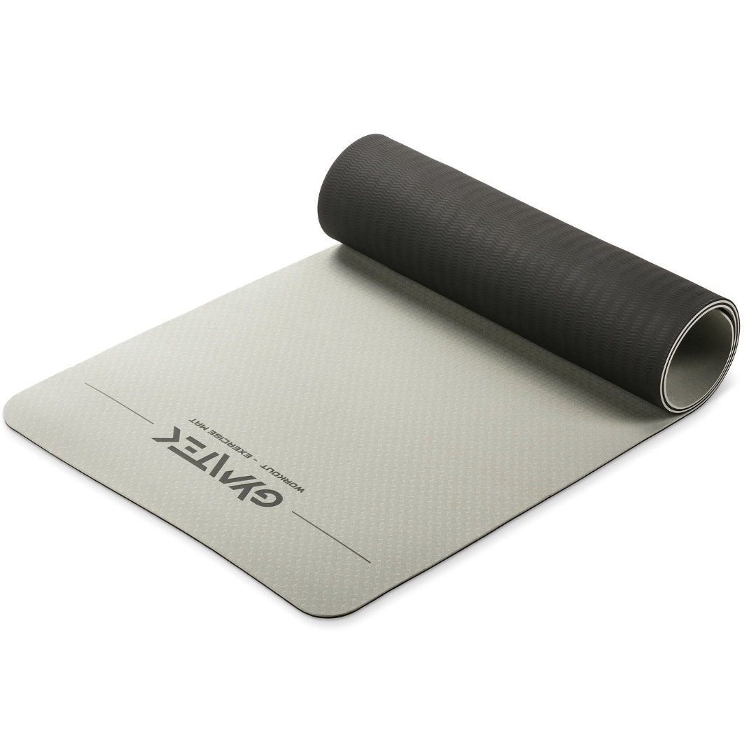 Килимок для фітнесу Gymtek Premium TPE сіро-чорний для йоги пілатесу поліпшення гнучкості зміцнення м'язів, фото 1