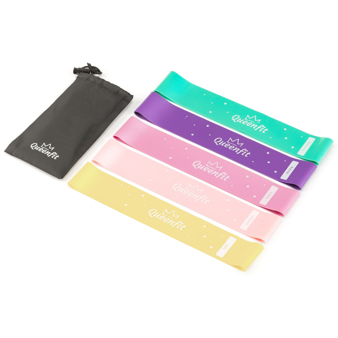 Набір гумок для фітнесу Queenfit 5 штук для жінок із різним опором для тренувань і реабілітації, фото 1