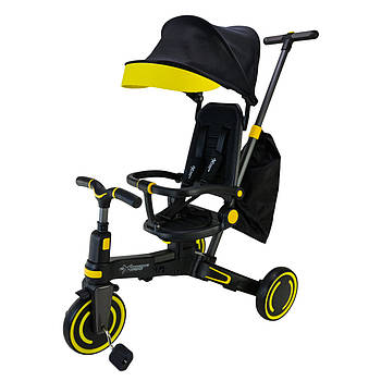 Велосипед триколісний з батьківською ручкою (складаний, колеса 10" і 8" PU) TR2409 Чорно-жовтий