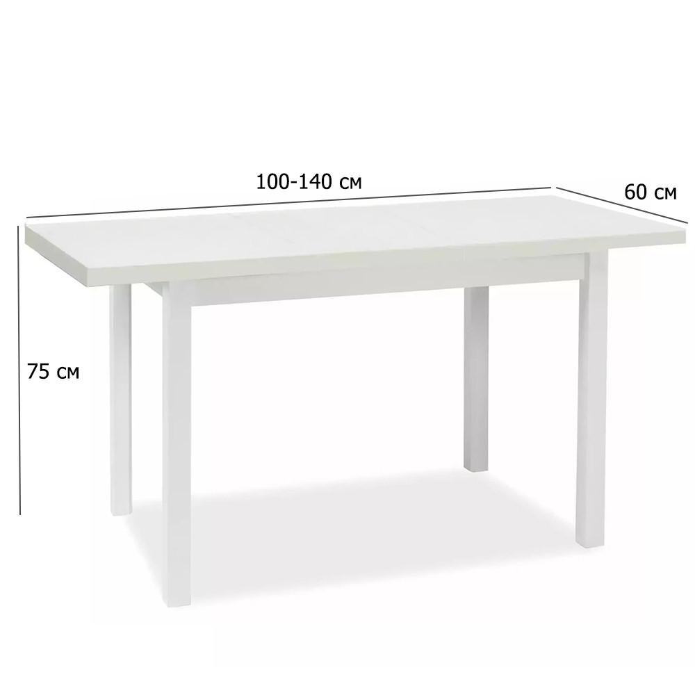 Розкладний кухонний стіл Adam 100-140х60 см білий матовий в сучасному стилі, фото 1