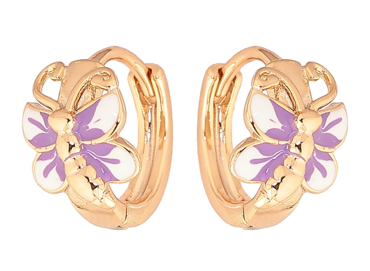 Сережки Xuping Позолота 18K колечка «Метелики з біло-бузковою емаллю», фото 1