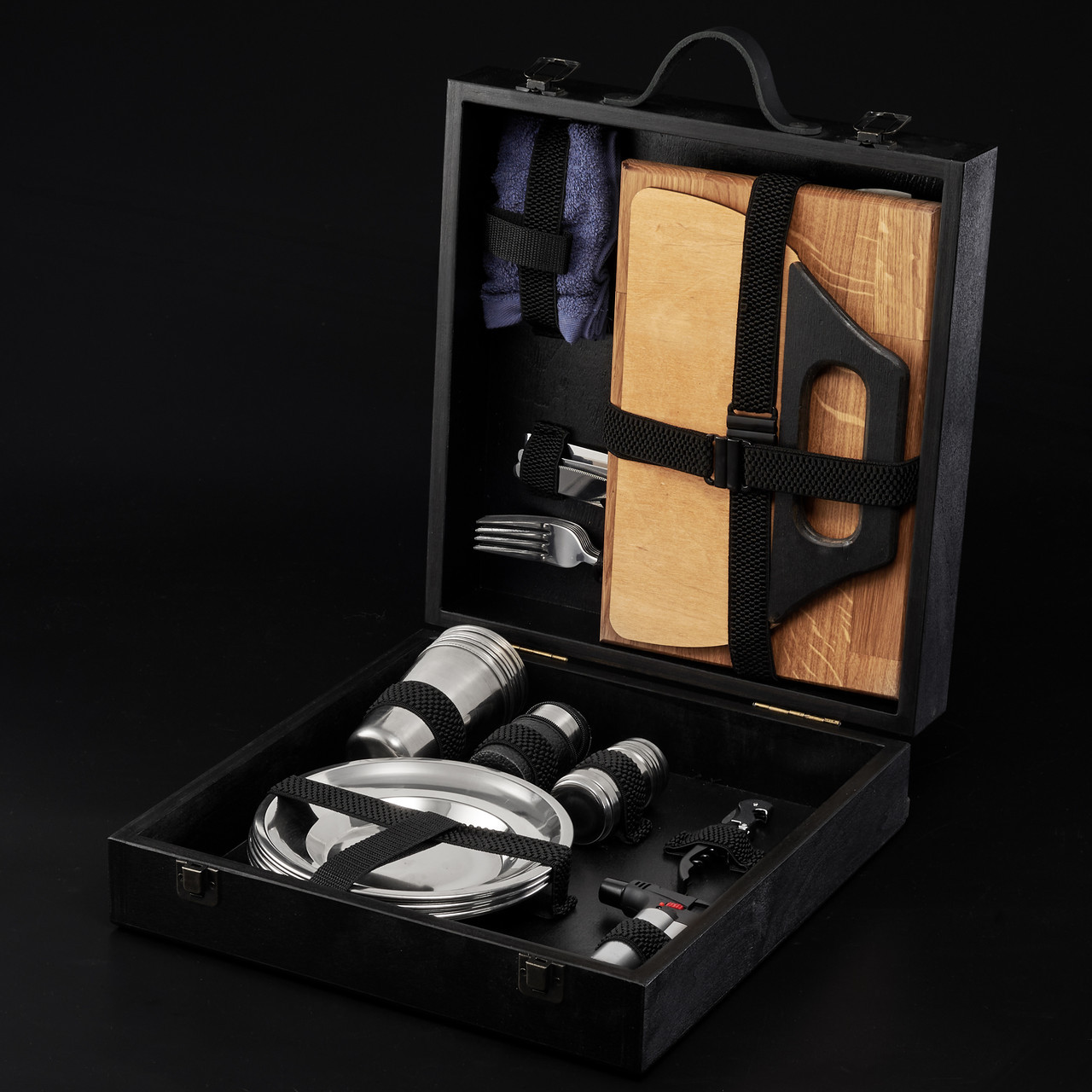 Набір для пікніка для відпочинку на природі на 6 персон у чорному кейсі, фото 1