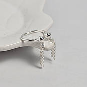 Каблучка срібна жіноча незамкнута з намистинами та ланцюжком