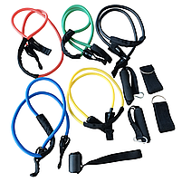 Набір трубчастих еспандерів York Fitness для фітнесу та тренувань із ручками 5 кольорів для дому та поїздок, фото 3