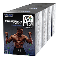 Набір трубчастих еспандерів York Fitness для фітнесу та тренувань із ручками 5 кольорів для дому та поїздок, фото 5