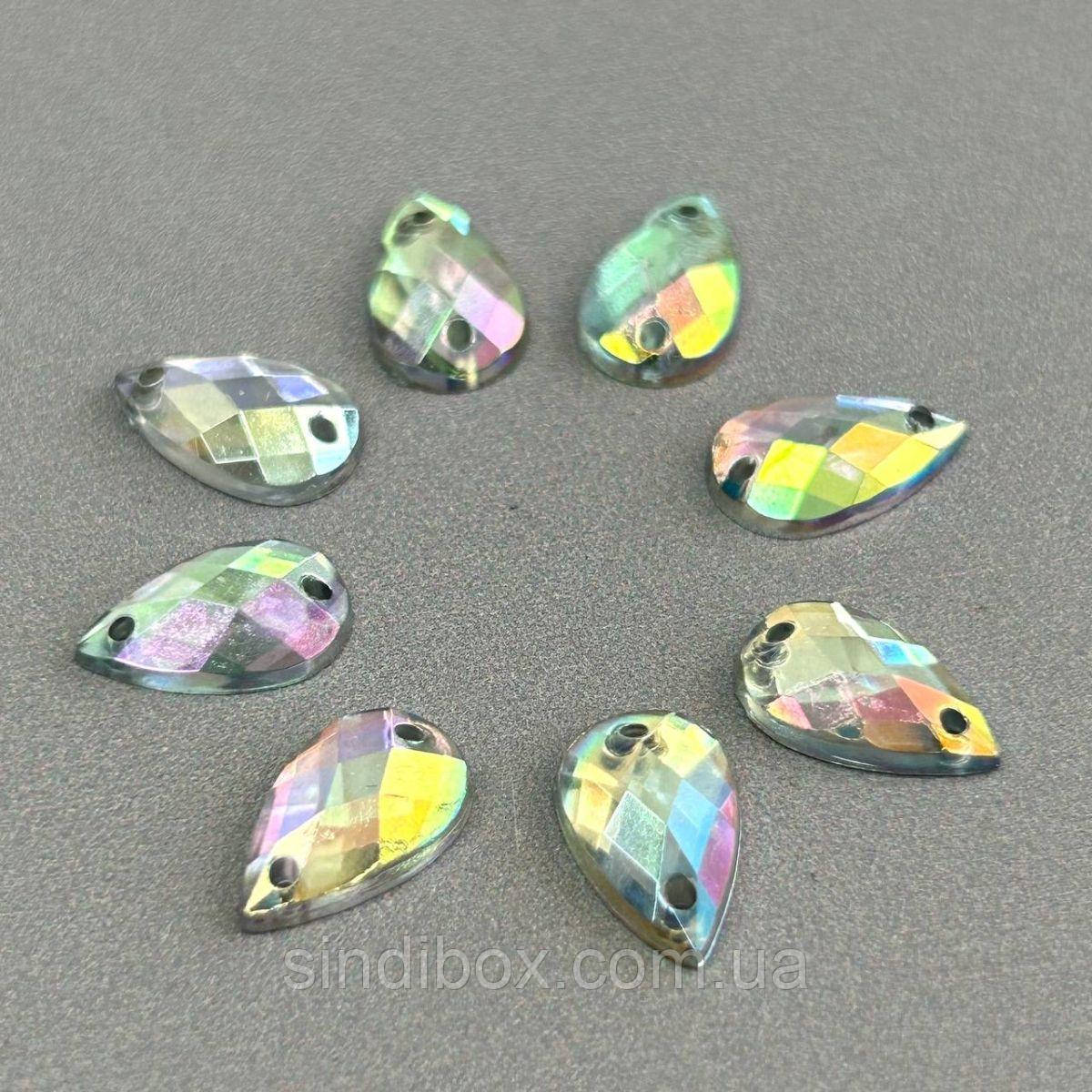 20 шт - Стрази акрилові пришивні 7х12 мм крапля, хамелеон, фото 1