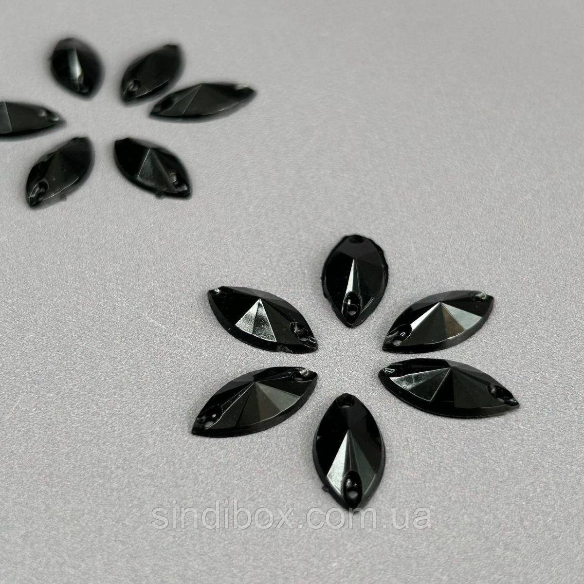 20 шт - Стрази акрилові пришивні 7х15 мм човник, чорний, фото 1