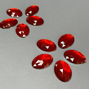 20 шт - Стрази акрилові пришивні 18х25 мм, червоний