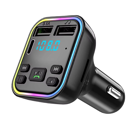 Автомобільний FM Bluetooth модулятор G38 з гучним зв'язком 2 USB + Type-C, microSD та шумозаглушенням CVС, фото 1