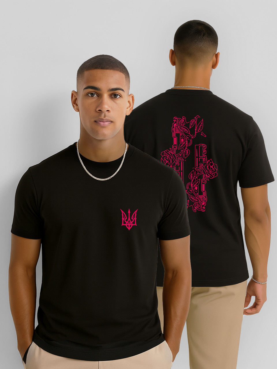 Футболка чоловіча Пістолети в квітках (Герб України), футболка з принтом Патріотичні