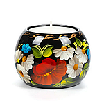 Свічник для чайної свічки ручної роботи в техніці Петриківський розпис Сапфір СК-08 мал. 181