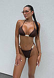 Коричневий роздільний купальник з камінчиками і блиском, фото 2