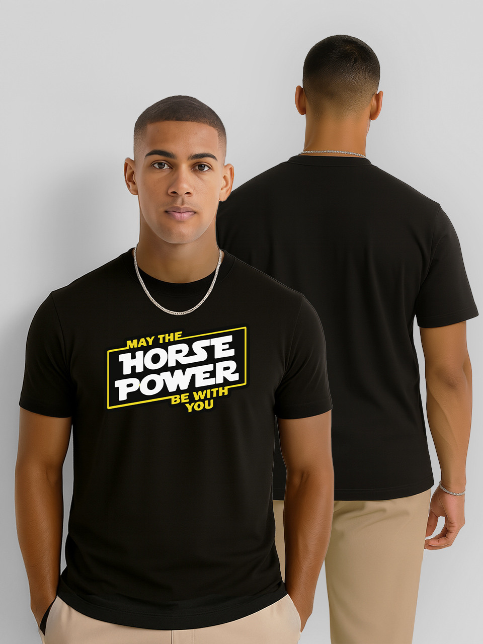 Футболка чоловіча May the Horse power be with you, футболка з принтом Мото