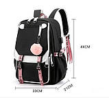 Рюкзак шкільний для дівчинки Kuromi з брелоком. Дитячий рюкзак-ранець, вбудований USB-порт Чорний з бузковим, фото 7