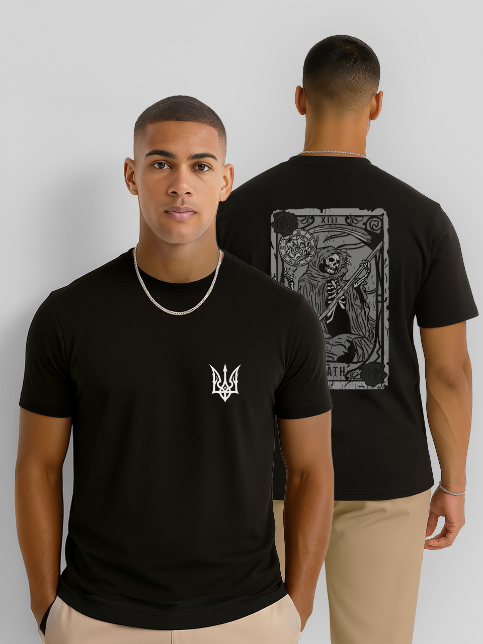 Футболка чоловіча Смерть з косою Таро, футболка з принтом Патріотичні