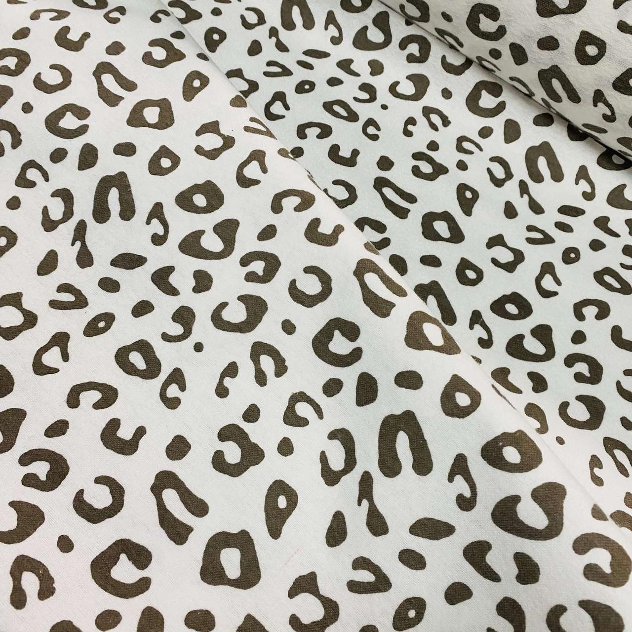 ВІДРЕЗ (0,8*1,5м) Фланелева тканина леопард на молочному (шир. 1,5 м) (FL-0403), фото 1