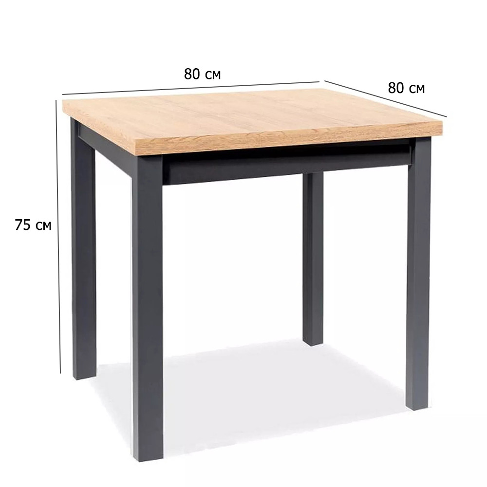 Маленький стіл на кухню Adam 80 см дуб артисан з чорними ніжками в стилі лофт, фото 1