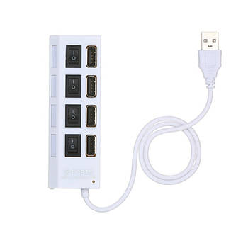Концентратор USB HUB Power Button USB 2.0 to 4 USB White