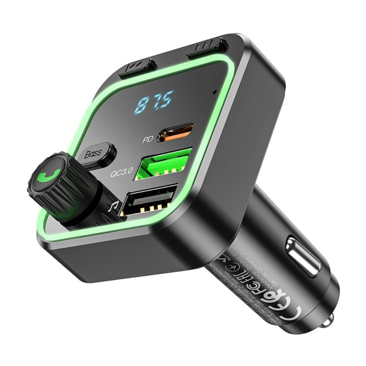 FM - Модулятор трансмиттер Borofone BC53 QC3.0 PD20W car wireless FM transmitter, Black, фото 1