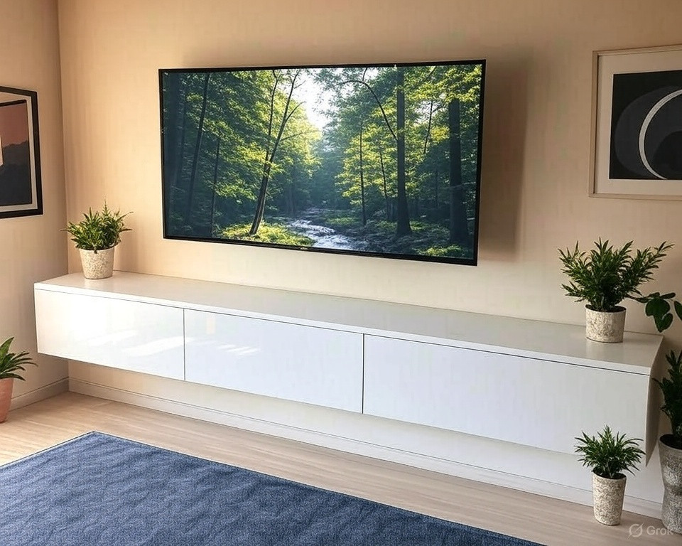 Навісна глянсова тумба "Флай" білий глянець 2.1 метра