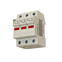 Тримач запобіжника 10х38 мм 3P на DIN рейку ТЗПм-18 до 32А