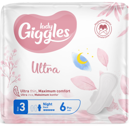 Гігієнічні прокладки Giggles Lady Ultra Night 3 з крил. 6 шт 6 краплі