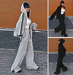 Жіночий модний спортивний костюм оверсайз на блискавці з прямими широкими штанами палацо, сірий, чорний