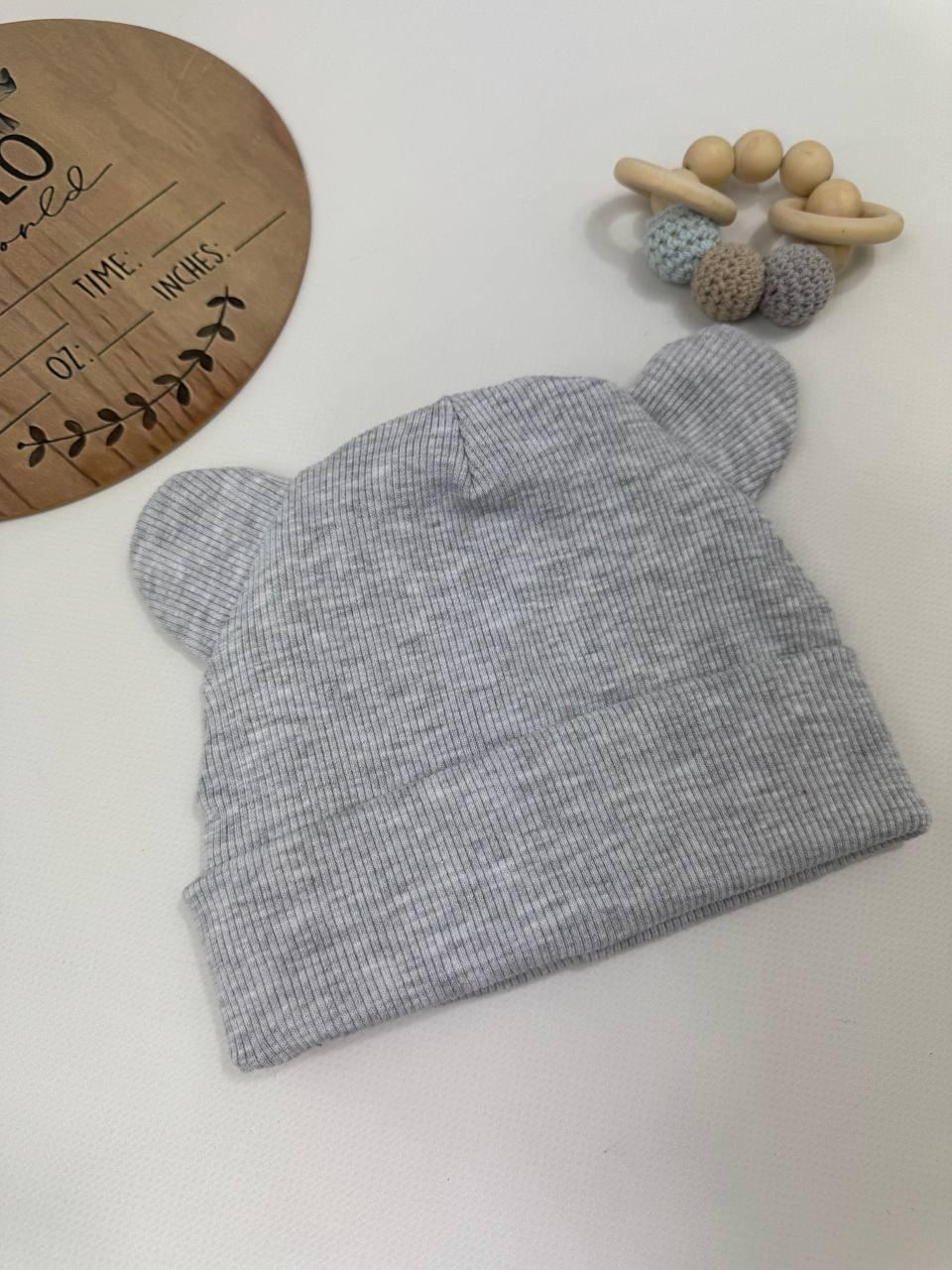 Шапочка з вушками для новонароджених рубчик подвійна, фото 1