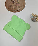 Шапочка з вушками для новонароджених рубчик подвійна, фото 4