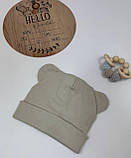 Шапочка з вушками для новонароджених рубчик подвійна, фото 3
