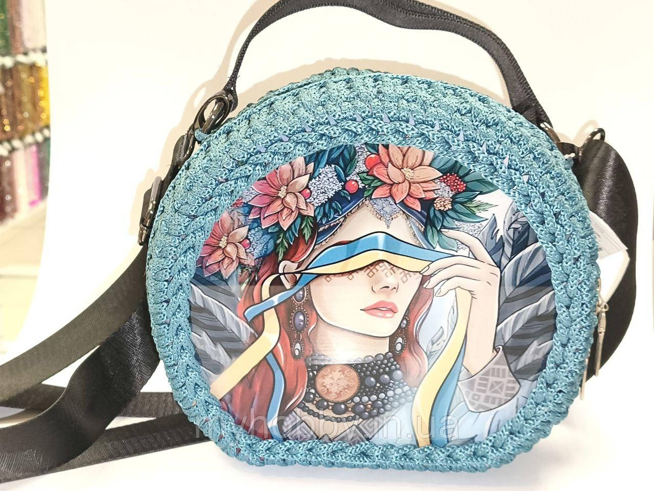 Сумка жіноча в'язана з ілюстрацією ручної роботи "Українка", фото 1
