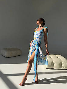 Пляжний комплект жіночий (купальник, парео) - Білий принт