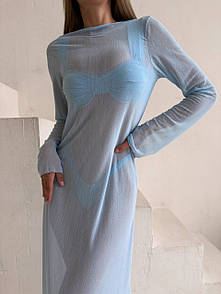 Пляжний комплект жіночий (купальник, туніка) - Блакитний