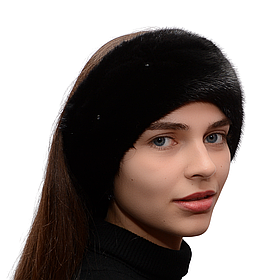 Жіноча хутряна норкова пов'язка на голову з цільного хутра норки