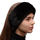 Жіноча хутрова норкова пов'язка на голову з цільного хутра Блек, фото 8