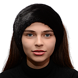 Жіноча хутрова норкова пов'язка на голову з цільного хутра Блек, фото 7