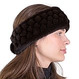 Жіноча хутряна норкова пов'язка на голову із цільного хутра норки Темно-коричневий, фото 3