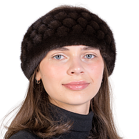 Жіноча хутряна норкова пов'язка на голову із цільного хутра норки Темно-коричневий