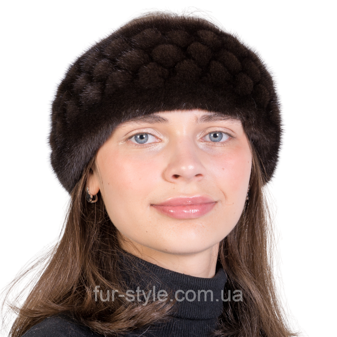 Жіноча хутряна норкова пов'язка на голову із цільного хутра норки Темно-коричневий, фото 1