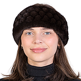 Жіноча хутряна норкова пов'язка на голову із цільного хутра норки Темно-коричневий, фото 2