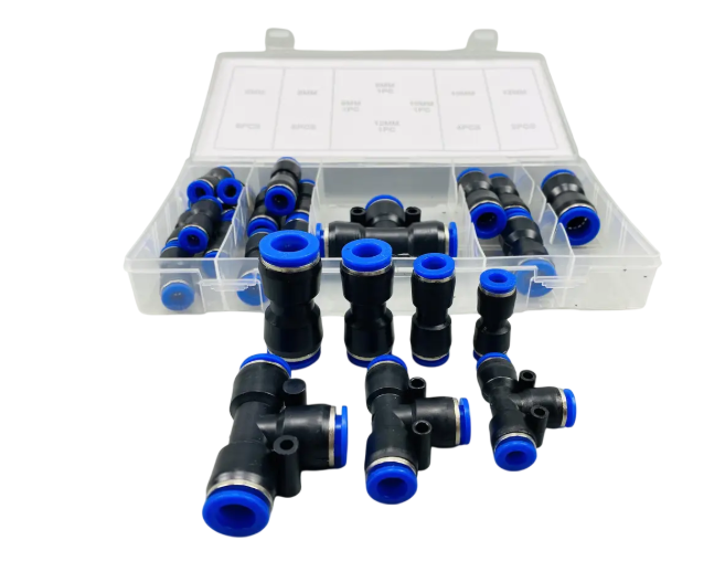 Набір пневматичних фітингів Т-подібних 24 шт. — універсальні з'єднання 6-12 мм, фото 1