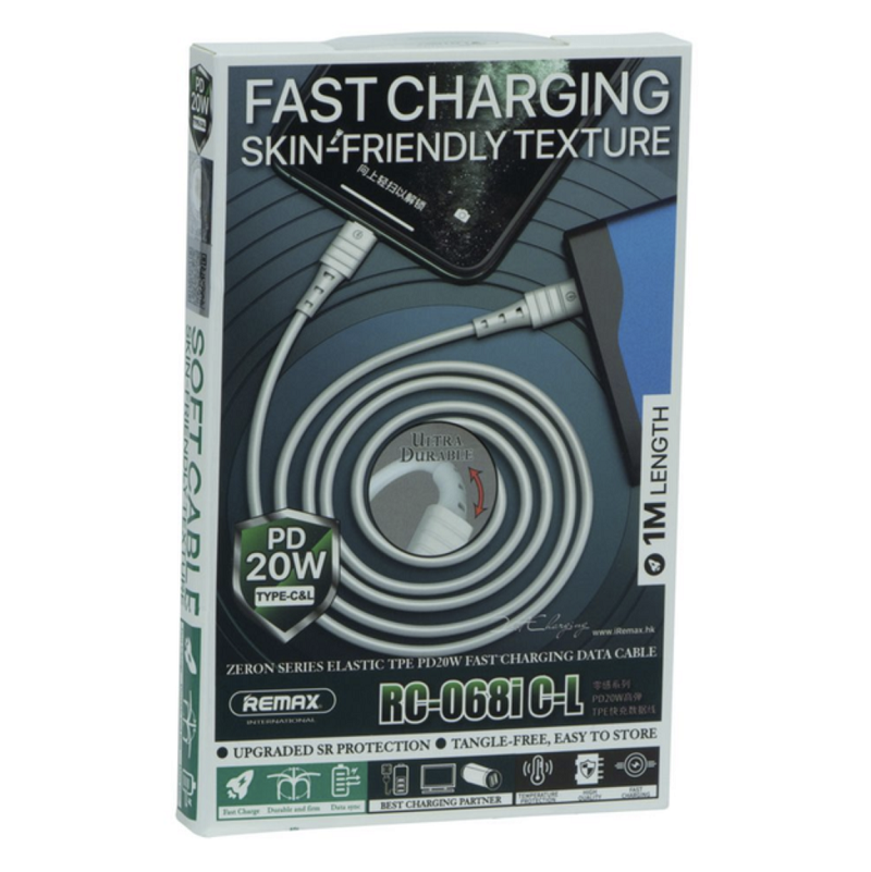 Кабель USB Remax RC-068i PD 20W Type-C to Lightning (Білий)