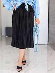 Спідниця плісе на резинці батал чорна довжина міді