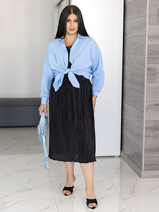 Спідниця плісе на резинці батал чорна довжина міді, фото 3