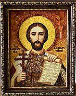 Іменна ікона Олександр Невський з бурштину 15*20 см , іменна Ікона Олександр Невський 15x20 см