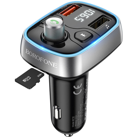 FM — Модулятор трансмітер Borofone BC32 QC3.0 car wireless FM transmitter, Black, фото 1