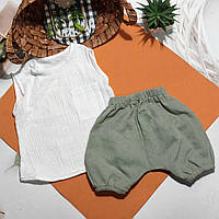 Костюм мусліновий майка шортики під памперс літо 9-12 місяців 80р