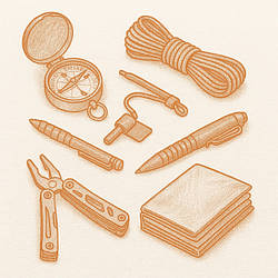 Компас, інструмент, паракорди, ручки та інше