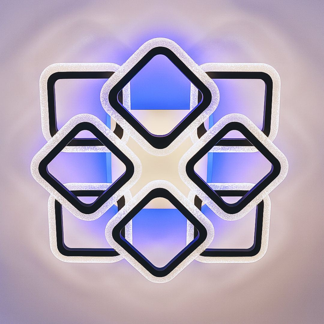 Люстра Led з кольоровим підсвічуванням Vatan Light 144W до 20 м² колір Чорний 1180/4+4BK, фото 1